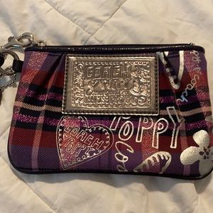 Sparkly purple plaid Coach wristlet